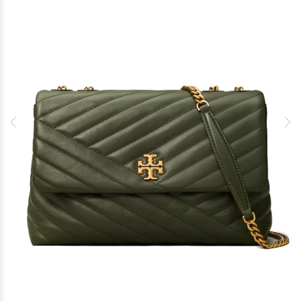 Tory Burch Kira Chevron Convertible Shoulder Bag in Green / Sycamore